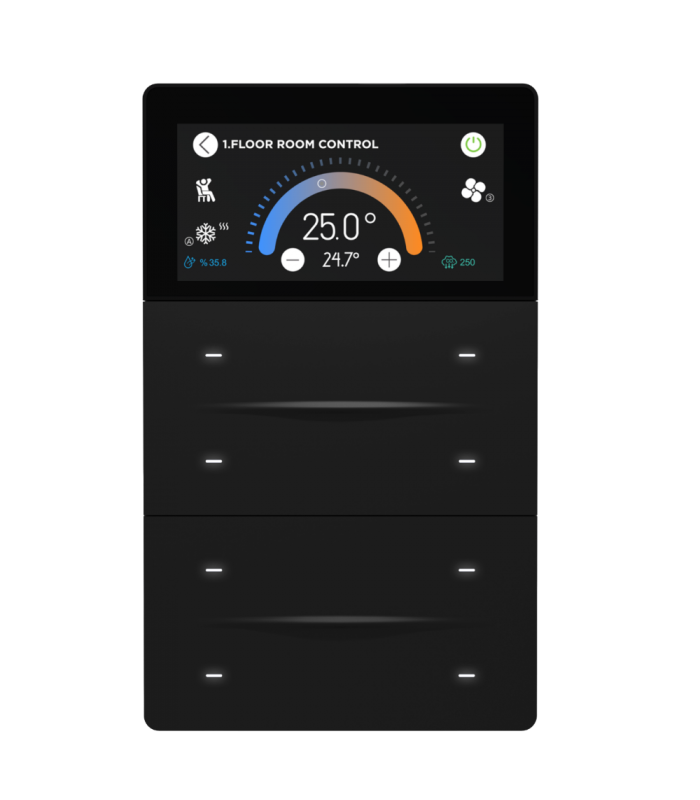 iXm 3’’ KNX Touch Panel 8 Button Softtouch Black w/ LCD + AQI