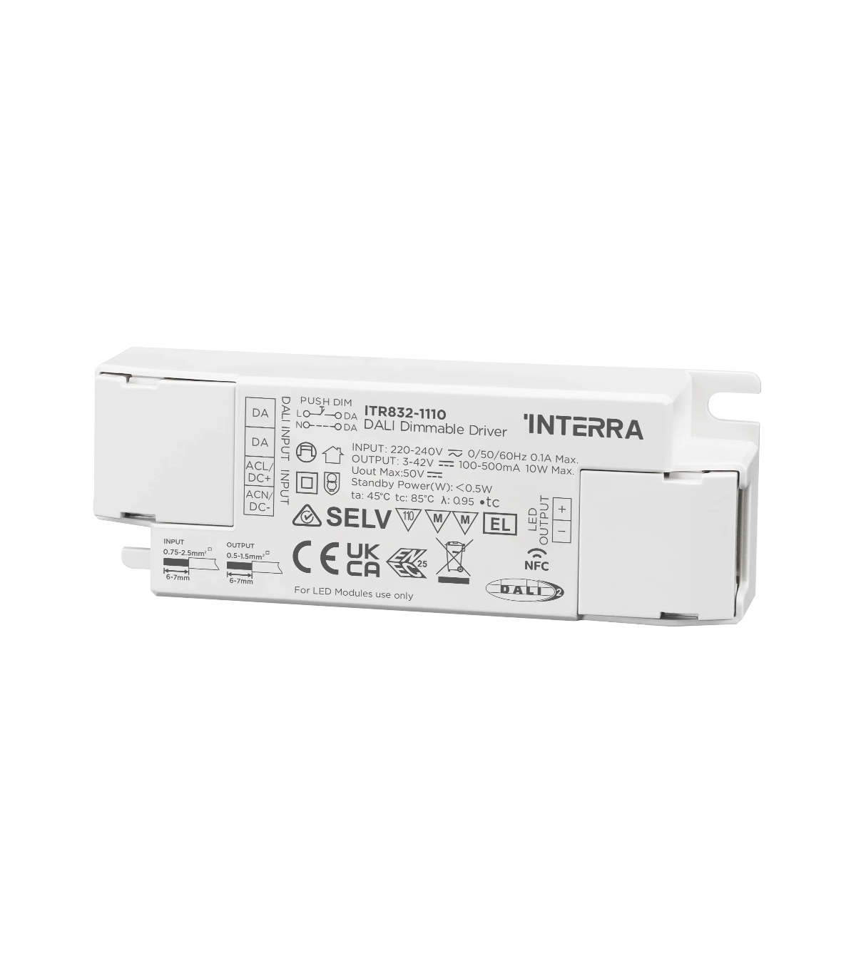 10W NFC Programmable DALI-2 DT6 Constant Current LED Driver (100 - 500 mA)