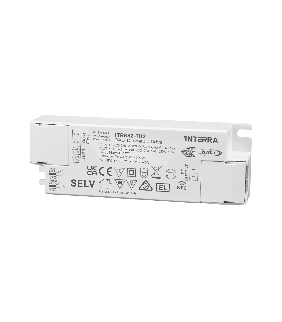 25W NFC Programmable DALI-2 DT6 Constant Current LED Driver (250 - 700 mA)