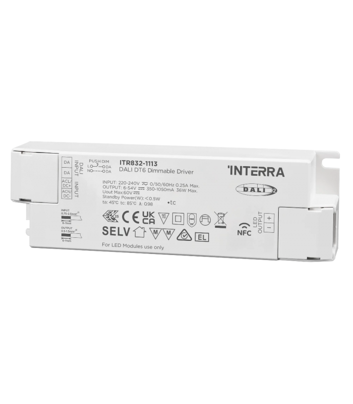 36W NFC Programmable DALI-2 DT6 Constant Current LED Driver (350 - 1050 mA)