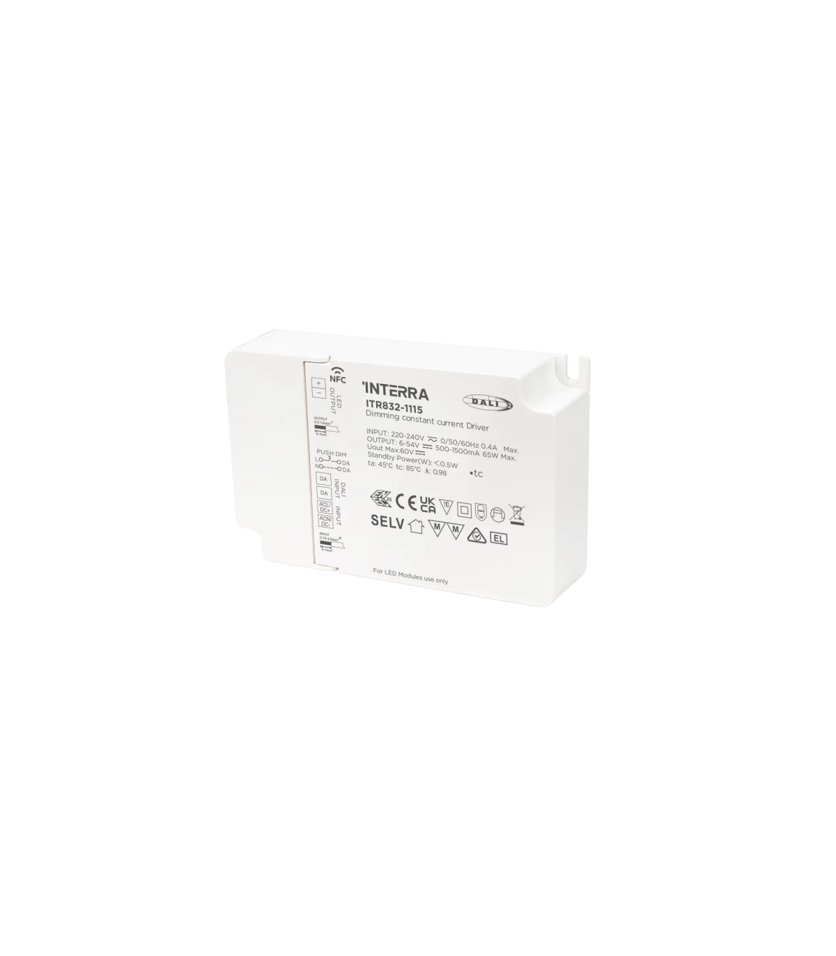 65W NFC Programmable DALI-2 DT6 Constant Current LED Driver (500 - 1500 mA)